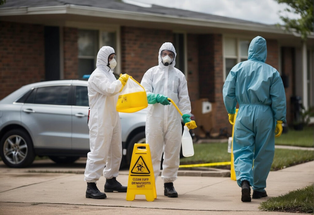 biohazard cleanup experts cleaning the scene