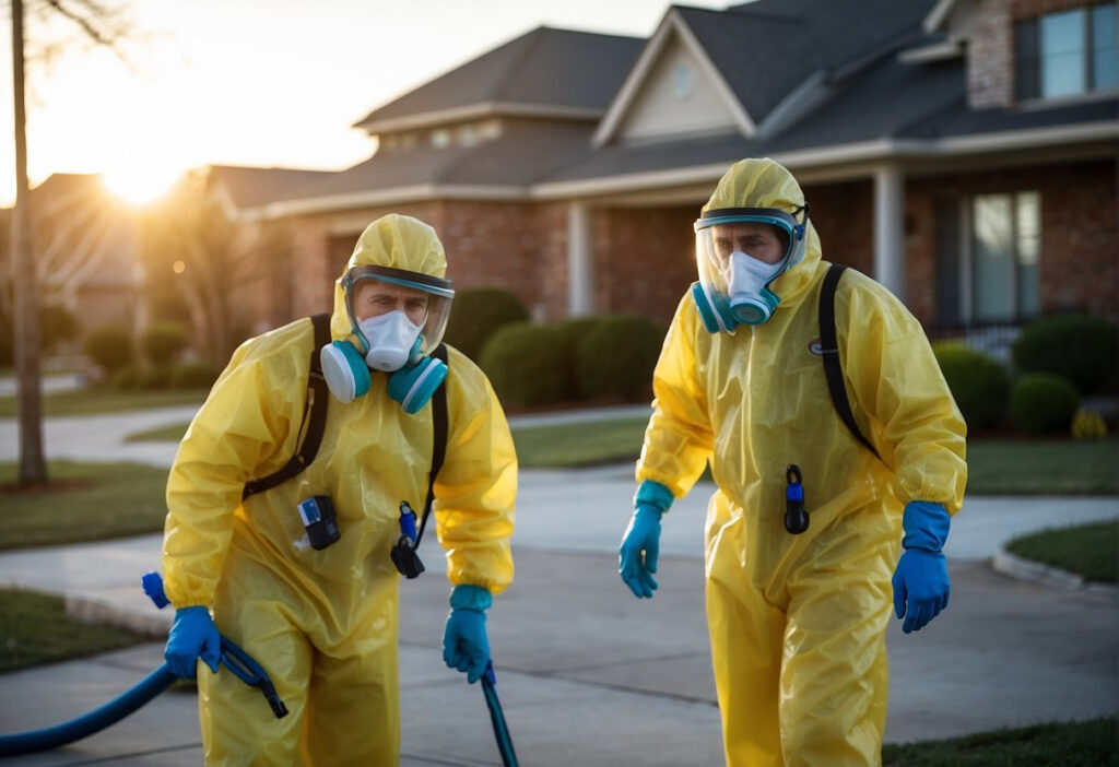 two biohazard cleaning experts doing work